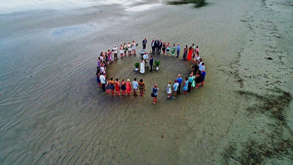 Aerial photo of wedding on the beach in Costa Rica